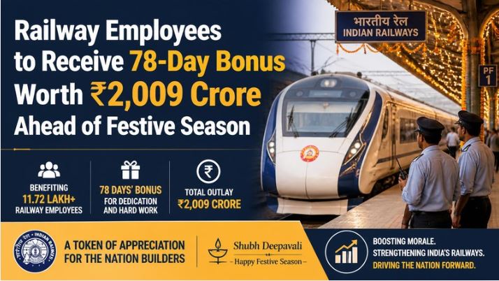 Railway Employees to Receive 78-Day Bonus Worth ₹2,009 Crore Ahead of Festive Season